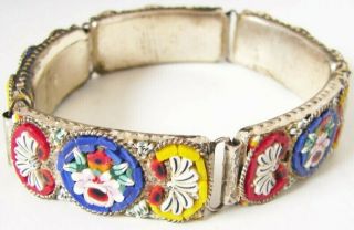 Vintage Micro Mosaic Italy Bracelet Bright Vibrant Colorful Flowers & Designs