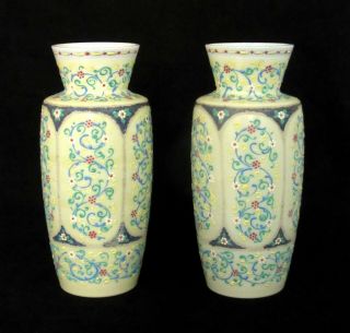 Quality Antique Opaline Glass Vases With Fine Enamelling,  Webb Moroccan