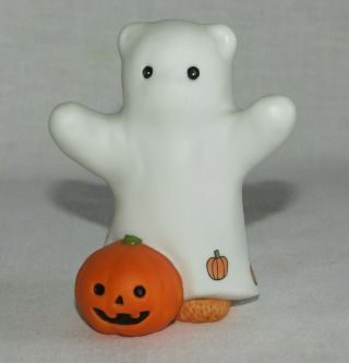 Vintage 1985 Halloween Bear In Ghost Costume Pumpkin Figurine Lucy Rigg Enesco