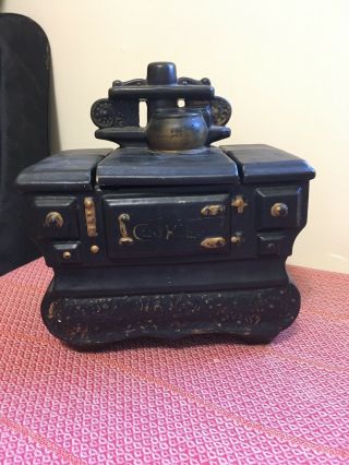 Mccoy Pottery Stove Oven Cookie Jar Black Gold Accent Vintage