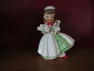 Vintage Napco Christmas Figurine Girl Holding Presents White Red Green Gold 1956
