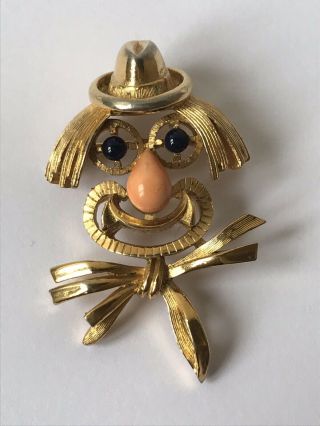 Rare Vintage Crown Trifari Signed Clown Brooch Pin