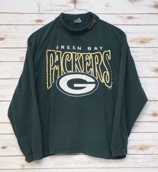 Vintage True Fan Mens Xl Green Bay Packers Turtleneck Long Sleeve Shirt Green
