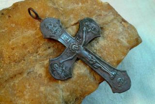 Rare Antique 19 Cent.  Russian Orthodox " Skull " Crucifix Saints Nicholas,  George