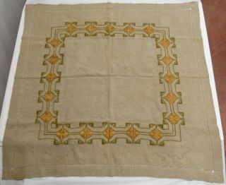 Antique Arts & Crafts Stickley Mission Era Embroidered Tablecloth Linen 39x39