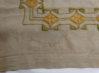 Antique ARTS & CRAFTS STICKLEY MISSION Era EMBROIDERED Tablecloth Linen 39x39 3