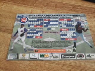 2002 Iowa Cubs Magnetic Schedule.  Pacific Coast League.  Chicago Cubs