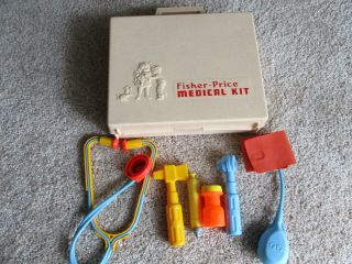 Vintage 1977 Fisher Price 936 Medical Kit Doctor Nurse Play Set 7 Pc