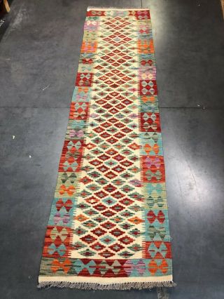 Handmade Afghan Kilim (251cm X 66cm) Patterns And Colours 100 Wool