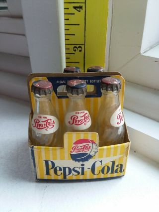 Vintage Pepsi Cola Miniature 2.  5 " Glass Bottles 1 Missing Of 6 Pack Advertisment
