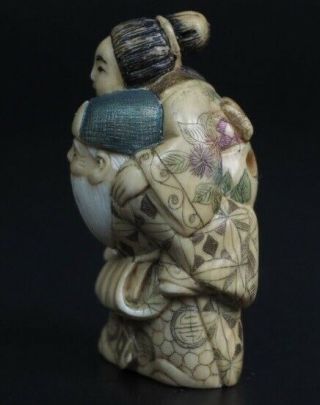 Antique Japanese carved Netsuke geisha Meiji period 19th Century Signed 3