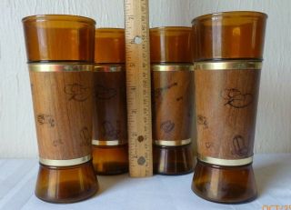 Vintage Siesta Ware Drinking Glasses Western Wood Wrapped Bar Ware Set Of 4