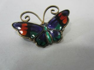 Vintage David Anderson Sterling Norway Purple Guilloche Butterfly Brooch