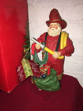 Vintage Possible Dreams Clothtique Fireman Santa With Bag Toys Wreath Fire Hose