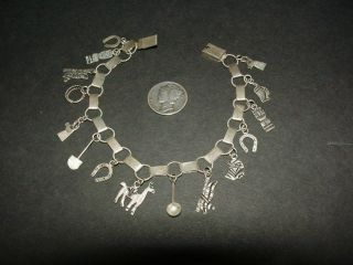 Vintage 900 Silver - Southwest Thin Charm Bracelet - Mayan Inca Aztec Mexico
