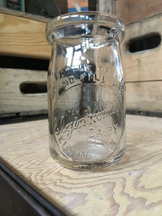 Vintage Half Pint Milk Bottle Cream Jar Elgin Home Dairy Illinois
