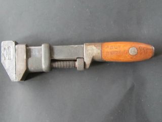 Vintage W&b Mfg.  Co.  8 3/8 " Adjustable Screw Monkey Wrench Wood Handle