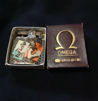 Vintage Rare 1950s Omega Pat 41277o Lighter Pin Up Girls Nude Briquet Dn11
