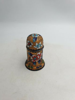 Vtg Cloisonne Enamel Chinese Toothpick Holder Pot W/lid Mustard Yellow Floral