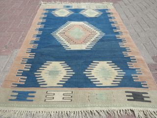 Anatolia Kilim Rug Small Kelim Doormat Blue Rug Wool Carpet 44,  8 " X70,  8 " Area Rug