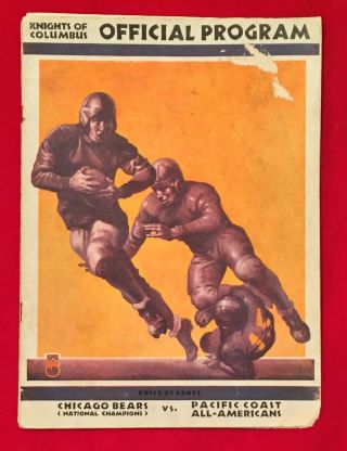 Antique 1934 Chicago Bears Vs Pacific Coast All Stars Early Football Program Old