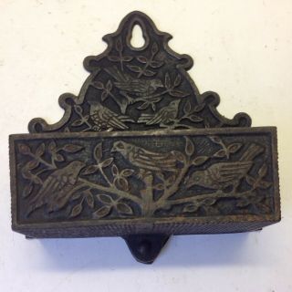 Antique Ornate Victorian Cast Iron Wall Match Holder Birds Tree Decoration