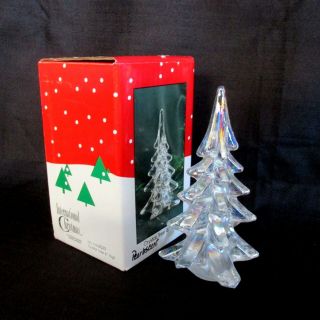 Lovely Vintage Art Glass Opalescent Crystal Glass Christmas Tree 6 " W/ Orig Box