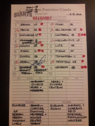 Bobby Abreu York Mets Autographed Signed Official Game Lineup Card