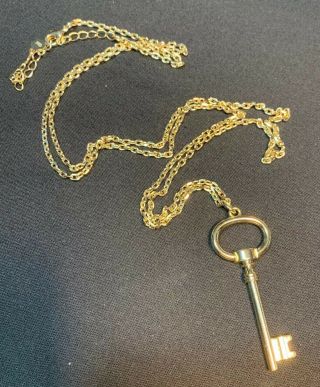 Vintage Designer Signed Gold Plated Pendant Necklace 36” Skeleton Key