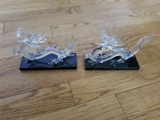 Vintage Glass Dragons On A Glass Stand Book Ends Paper Weights Rare 6 "