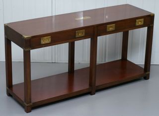 Vintage Solid Mahogany Military Campaign Bevan Funnell Console Table Sideboard