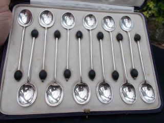 Cased Set Of Asprey Solid Sterling Silver Art Deco Coffee Bean Spoons 1914