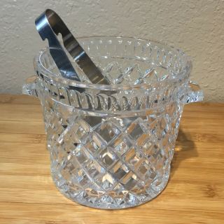 Crystal Ice Bucket With Handles Vintage Diamond Pattern 5 " H X 5.  5 " W (a14)