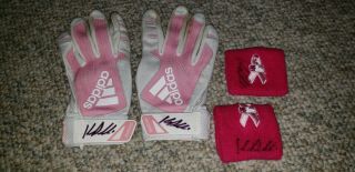 Kevin Pillar Mothers Day Pink Game Autograph Batting Gloves & Wristbands