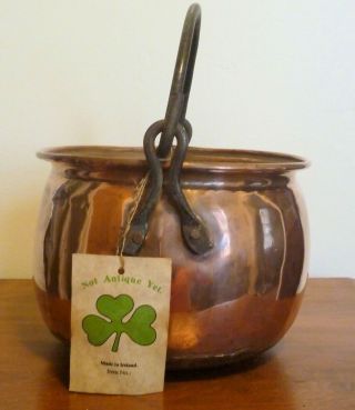 Vintage Handmade Copper Pot Cauldron Planter with Brass Handle and Tag 2