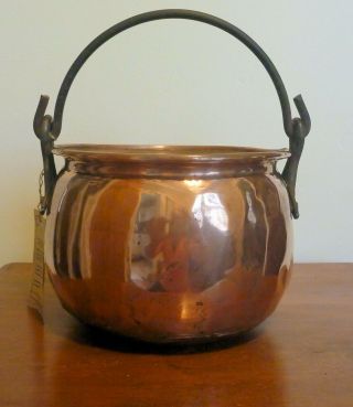 Vintage Handmade Copper Pot Cauldron Planter with Brass Handle and Tag 3