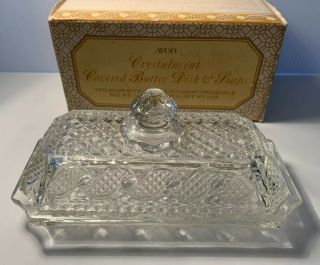 Vintage Collectible Avon Crystalucent Covered Butter Dish Clear Glass Rectangle