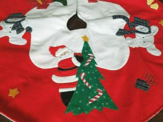 Vintage Christmas Tree Skirt 35 " Snowman & Santa Felt