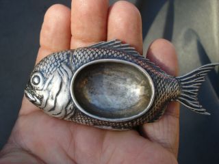 Antique Sterling Silver Figural Open Salt Cellar Holder Japanese Koi Fish