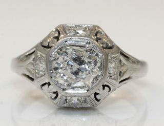 Stunning Antique 14k White Gold Ring With 1.  00 Ctw Old Cut Diamonds G54