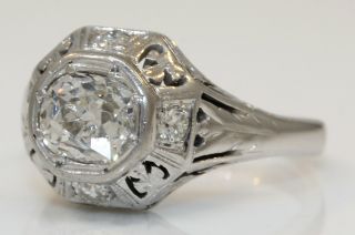 STUNNING ANTIQUE 14K WHITE GOLD RING WITH 1.  00 CTW OLD CUT DIAMONDS G54 2