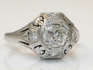 STUNNING ANTIQUE 14K WHITE GOLD RING WITH 1.  00 CTW OLD CUT DIAMONDS G54 3