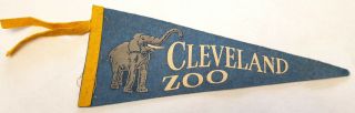 Vtg Cleveland Zoo Pennant - Elephant - Felt - 11.  5 " - Triangle Flag Banner - Blue - Animal