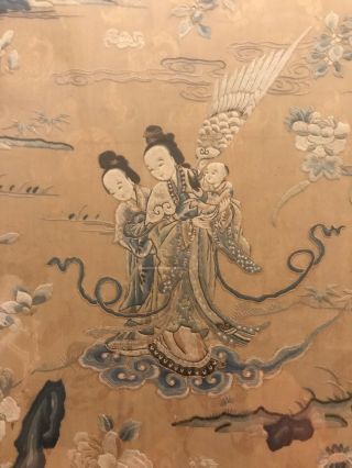 Fine Antique Chinese EMBROIDERED Silk Panel EMBROIDERY QING DYNASTY 19th 2