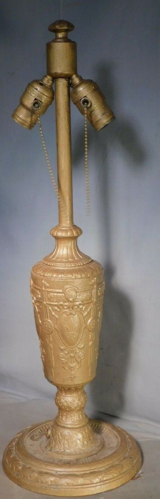 Antique Art Glass Reverse Paint Lamp Shade Base Only Spelter Fat Boy Socket 1925