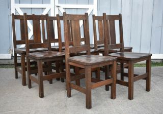 Charles Limbert Arts & Crafts Set Of 8 Mission Oak Dining Chairs