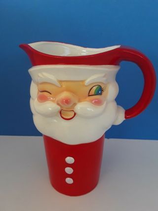 Vintage 1960 Holt Howard Christmas Winking Santa Claus Ceramic Pitcher
