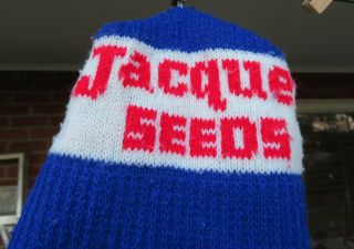Vintage 70s Jacques Seeds Knit Hat Old Advertising Seed Feed Farm Usa Beanie