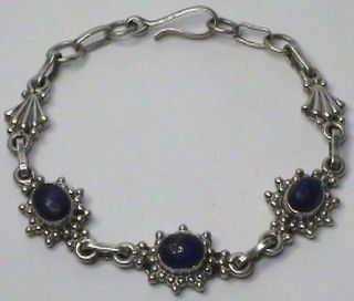 Classic Antique Arts & Crafts Nouveau Sterling Silver Lapis Lazuli Link Bracelet