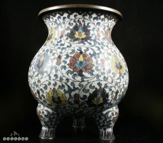Ming Dynasty Chinese Cloisonne Tripod Vase Circa 16th Century